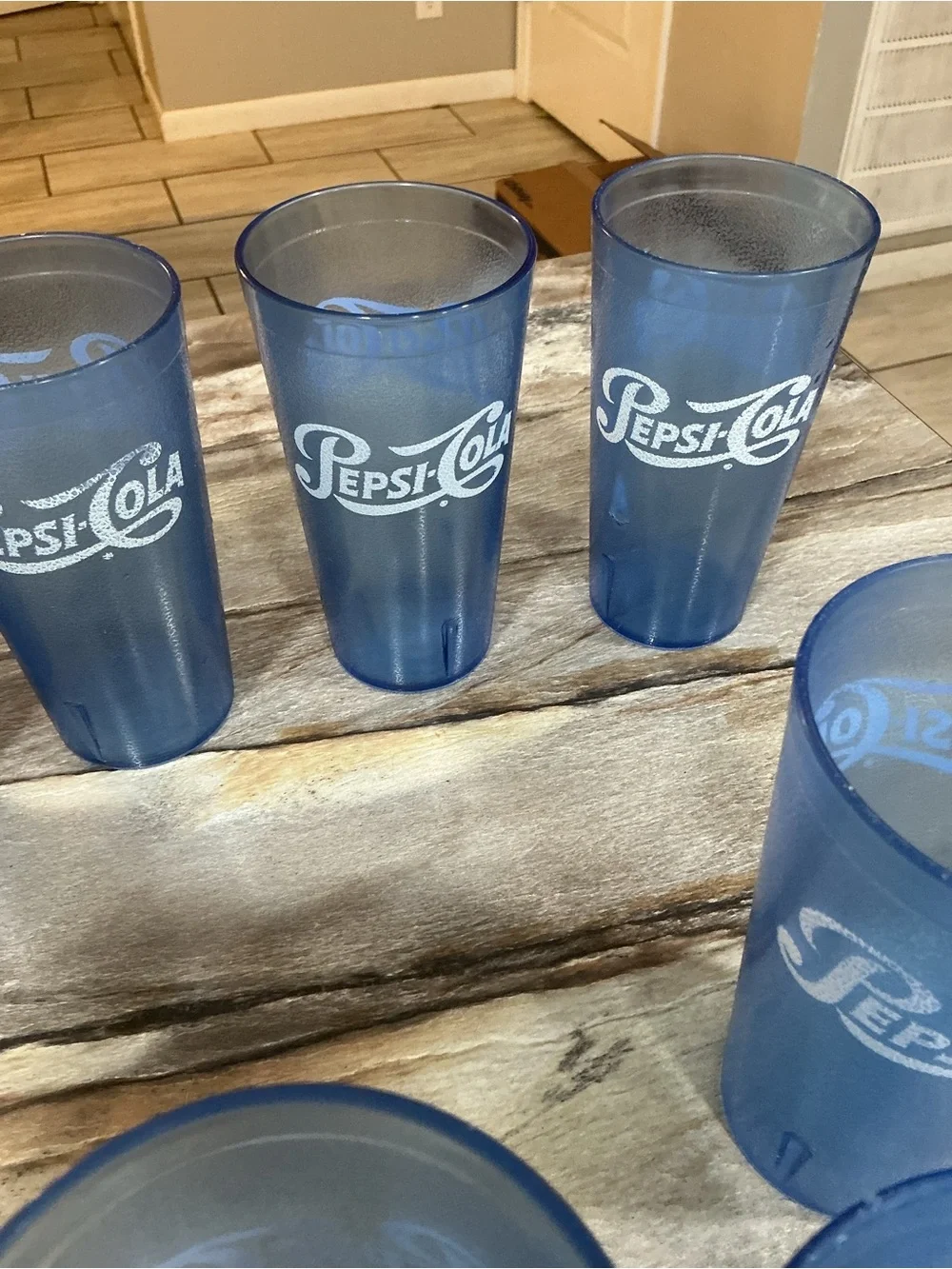 Set of 7 Vintage Pepsi-Cola Blue Restaurant Tumblers 20 oz Retro Diner Cups